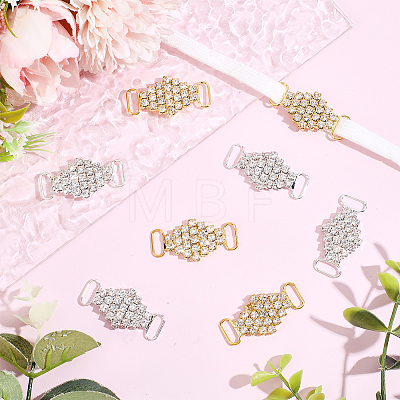 8Pcs 2 Colors Rhombus Brass Rhinestone Bikini Connectors Buckles FIND-HY0005-43-1