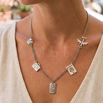 Vintage Alloy Iron Passport Airplane Multi Pendant Necklaces for Women WG98A05-01-1