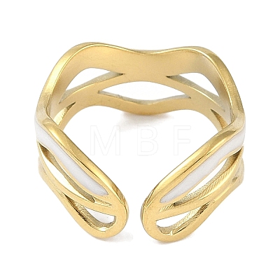 Ion Plating(IP) 304 Stainless Steel Enamel Wave Cuff Finger Rings RJEW-L107-074G-01-1