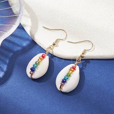 Natural Shell & Glass Dangle Earrings EJEW-JE05468-1