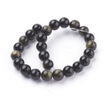 Natural Golden Sheen Obsidian Beads Strands X-G-C076-8mm-5-1