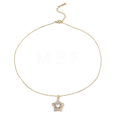 Star Light Gold Brass Micro Pave Cubic Zirconia Pendant Necklaces NJEW-E105-21KCG-1