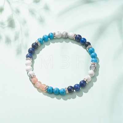 Natural & Synthetic Mixed Gemstone Round Beaded Stretch Bracelet for Women  BJEW-JB08336-1