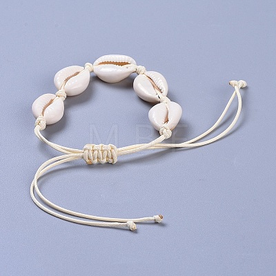 Adjustable Cowrie Shell Braided Bead Bracelets X-BJEW-JB04278-1
