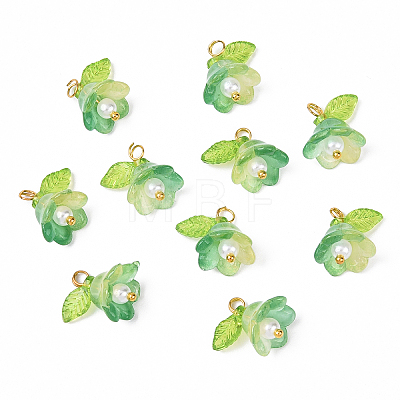 10Pcs Acrylic & Glass Flower Pendants PALLOY-YW00116-05-1