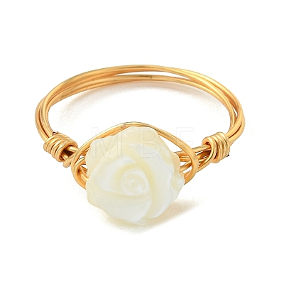 Copper Wired Natural Trochid Shell/Trochus Shell Finger Rings for Women RJEW-JR01054-1