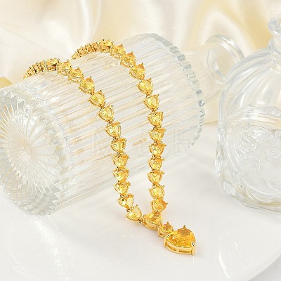 Brass Full Yellow Cubic Zirconia Heart Pendant Necklaces for Women NJEW-M079-01A-1