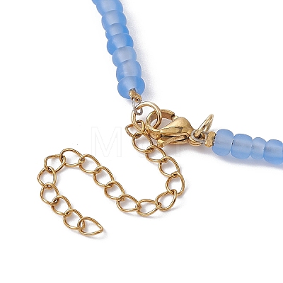 2Pcs 2 Style Moon & Star Brass & Glass Seed Beaded Necklace Set for Women NJEW-JN04394-1
