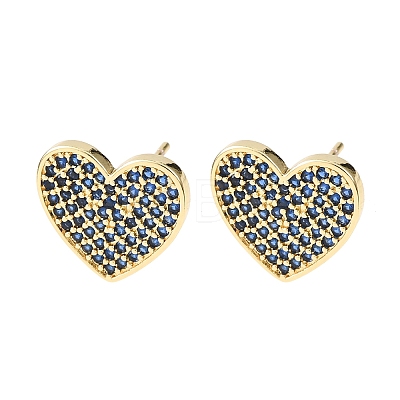 Heart Brass Micro Pave Cubic Zirconia Stud Earrings EJEW-H178-01G-02-1