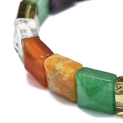 Natural Gemstone Rectangle Beaded Stretch Bracelet for Women BJEW-E379-06A-1