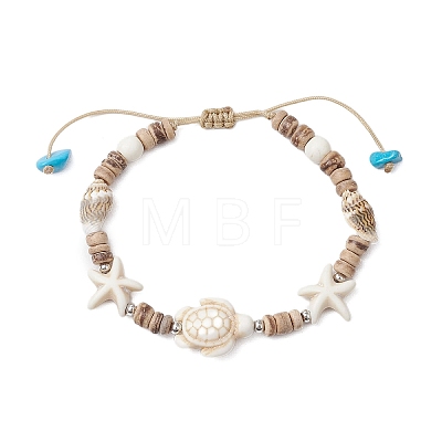 Ocean Theme Starfish Turtle Synthetic Turquoise & Coconut Braided Bead Bracelet Sets BJEW-JB11460-02-1