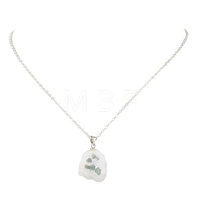 Natural Sunflower Druzy Agate Slice Nuggets Pendant Brass Cable Chain Necklaces for Women NJEW-JN06066-1