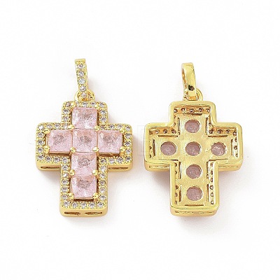 Brass Micro Pave Clear Cubic Zirconia Pendants ZIRC-F135-24G-02B-1