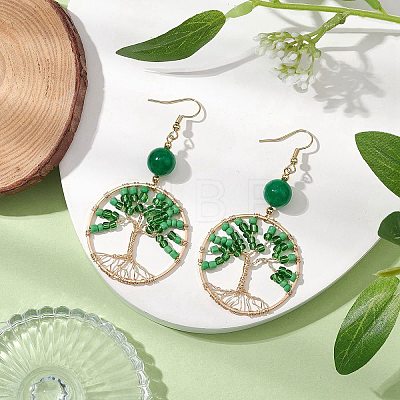 Glass Seed Beaded & Dyed Natural Malaysia Jade Dangle Earrings for Women EJEW-MZ00204-1