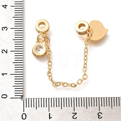 Brass Clear Cubic Zirconia European Safety Chains wtih Heart Charms KK-C085-15G-1