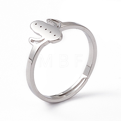 201 Stainless Steel Cactus Adjustable Ring for Women RJEW-K238-03P-1