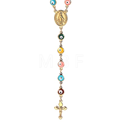 Stainless Steel Enamel Colorful Evil Eye Rosary Bead Necklaces RA8373-1-1