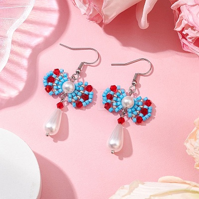 Handmade Glass Seed & Acrylic Beads Bowknot Dangle Earrings EJEW-MZ00298-02-1