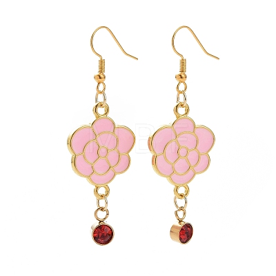 Enamel Peony with Rhinstone Dangle Earrings EJEW-JE05131-02-1