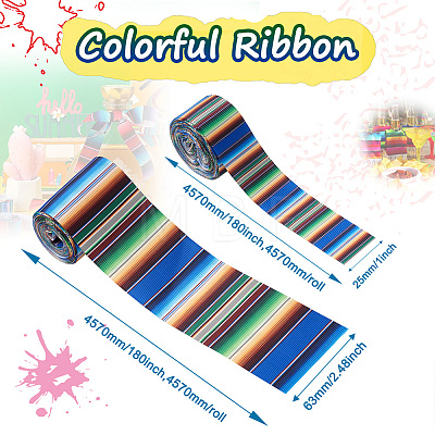 2Rolls 2 Styles Stripe Pattern Printed Polyester Grosgrain Ribbon OCOR-TA0001-37G-1
