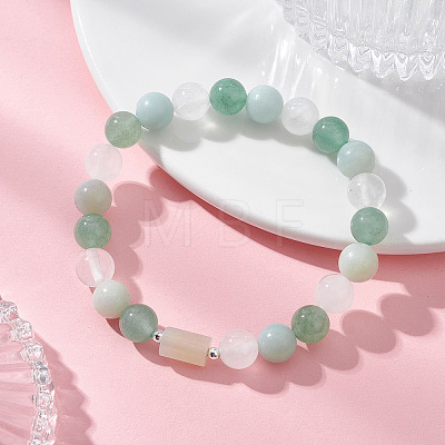 Natural Quartz Crystal & Green Aventurine & Amazonite Beads Stretch Bracelets for Women BJEW-TA00704-01-1