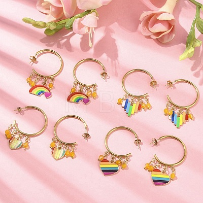 Rainbow Pride Flag Alloy Enamel Dangle Stud Earrings EJEW-JE05385-1