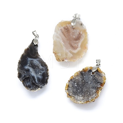 Natural Druzy Geode Agate Pendants G-L516-20-1