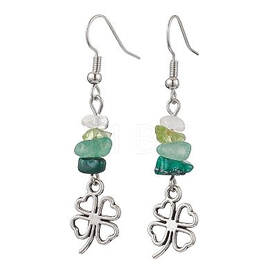 Natural Mixed Stone Clover Dangle Earrings EJEW-JE06148-1
