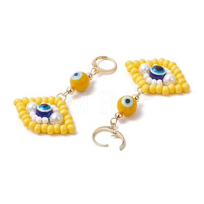 Glass Seed Bead Evil Eye Hoop Earrings EJEW-MZ00272-03-1