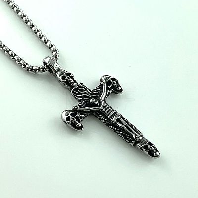 Fashionable 304 Stainless Steel Gothic Skull Cross Pendant Necklaces for Men KE0152-1