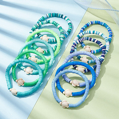 12Pcs 12 Color Polymer Clay Heishi Surfer Stretch Bracelets Set BJEW-JB09731-1