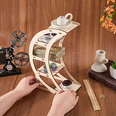 4-Tier Moon Wood Display Stands for Gemstone Ornaments ODIS-WH20043-292-1