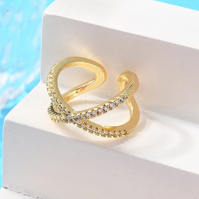 Adjustable Brass Micro Pave Clear Cubic Zirconia Cuff Rings LS-RJEW-F101-17G-1