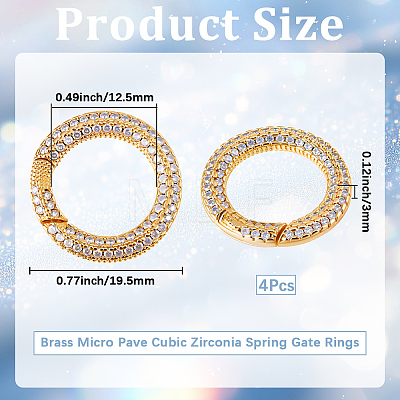 4Pcs Brass Micro Pave Cubic Zirconia Spring Gate Rings KK-SC0007-73-1