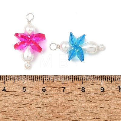 Round Shell Pearl Beaded Pendants PALLOY-JF05982-1