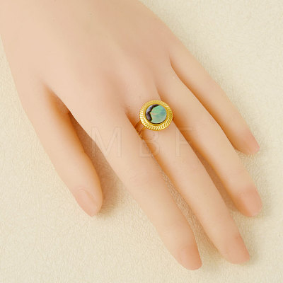 304 Stainless Steel with Natural Shell Cuff Open Rings for Women CR7720-4-1