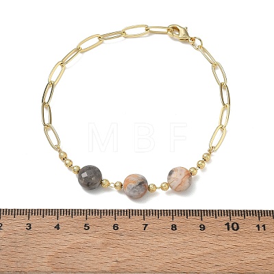 Natural Crazy Agate Faceted Flat Round Beaded Brass Paperclip Chain Bracelets GG-CBA37F5-02G-09-1