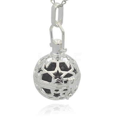 Silver Color Plated Brass Hollow Round Cage Pendants KK-J226-03S-1