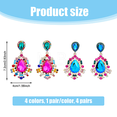 FIBLOOM 2 Pairs 2 Colors Rhinestone Teardrop Dangle Stud Earrings EJEW-FI0001-99-1