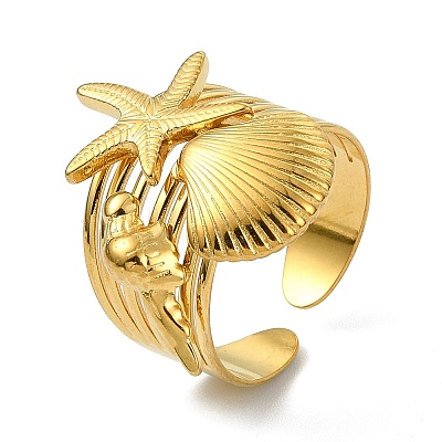 304 Stainless Steel Open Cuff Rings for Women RJEW-K293-06G-1