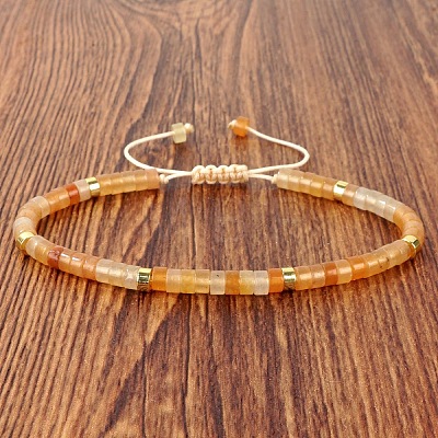 Natural Yellow Aventurinee Heishi Beads Adjustable Braided Bracelets for Men Women BX7041-21-1