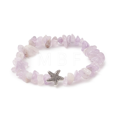 Natural Mixed Gemstone Chips & Alloy Starfish Beaded Stretch Bracelet for Women BJEW-JB09233-1