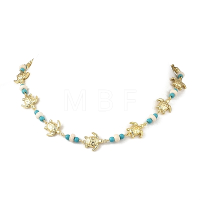 Ocean Dyed Synthetic Turquoise Beads & 304 Stainless Steel Link Chain Necklaces GG-NJEW-JN06337-02-1