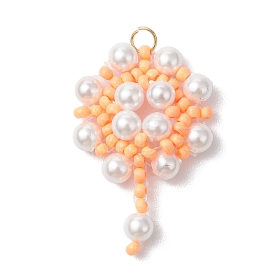 Handmade Glass Seed Beaded Flower Pendants PALLOY-MZ00498-05-1