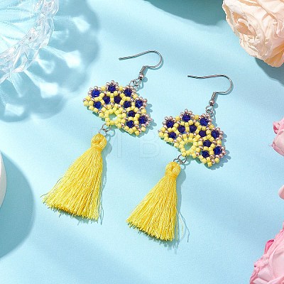 Handmade Glass Seed Beads Fan Dangle Earrings EJEW-MZ00292-02-1