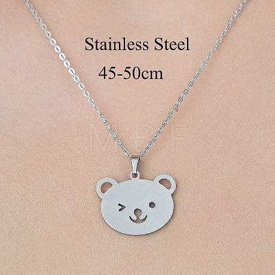 201 Stainless Steel Hollow Bear Pendant Necklace NJEW-OY001-96-1