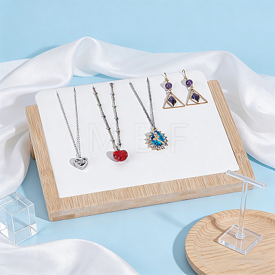 Rectangle Wooden Slant Back Jewelry Display Stands with Imitation Leather Mat for Earrings Necklaces ODIS-WH0079-114A-1