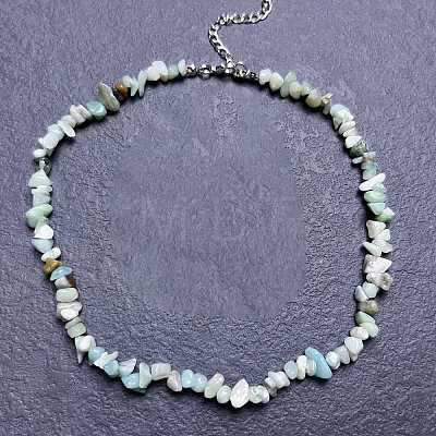 Natural Flower Amazonite Chip Beaded Necklaces for Women IW6789-27-1