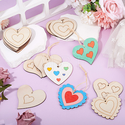 16Pcs 8 Styles Unfinished Wood Heart Pendants WOOD-TA0002-99-1