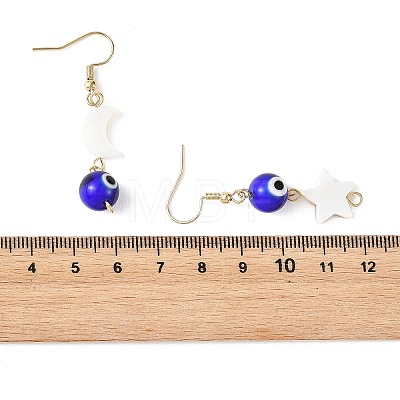 Handmade Lampwork Evil Eye and Natural Freshwater Shell Dangle Earrings EJEW-JE07450-1